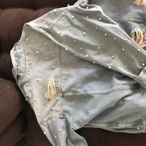 Pearl embellished demin jacket free people